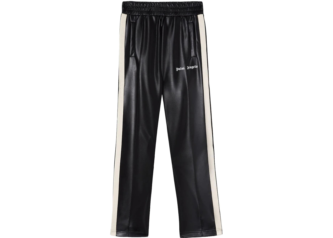 Palm Angels Womens Faux Leather Track Pants Navy Blue/Off White