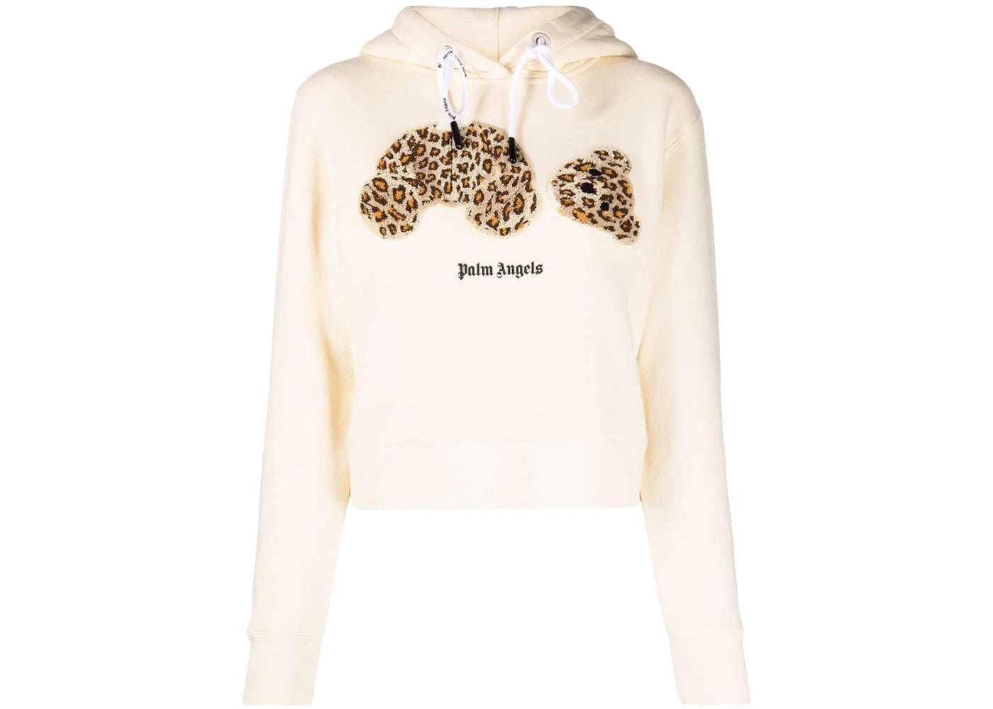 Palm Angels Womens Leopard Bear Hoodie Off White/Brown