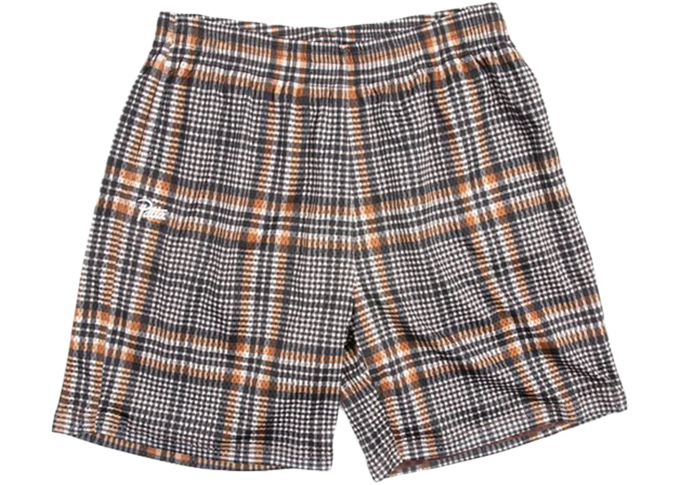 Patta Glen Check Mesh Shorts Oyster Grey Monks Brown