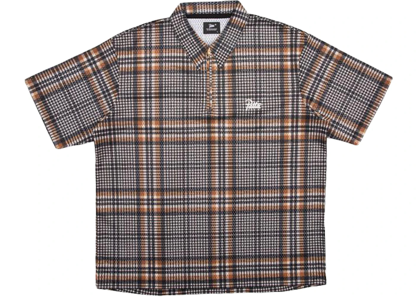 Patta Glen Check Mesh Shortsleeve Polo Oyster Grey Monks Brown