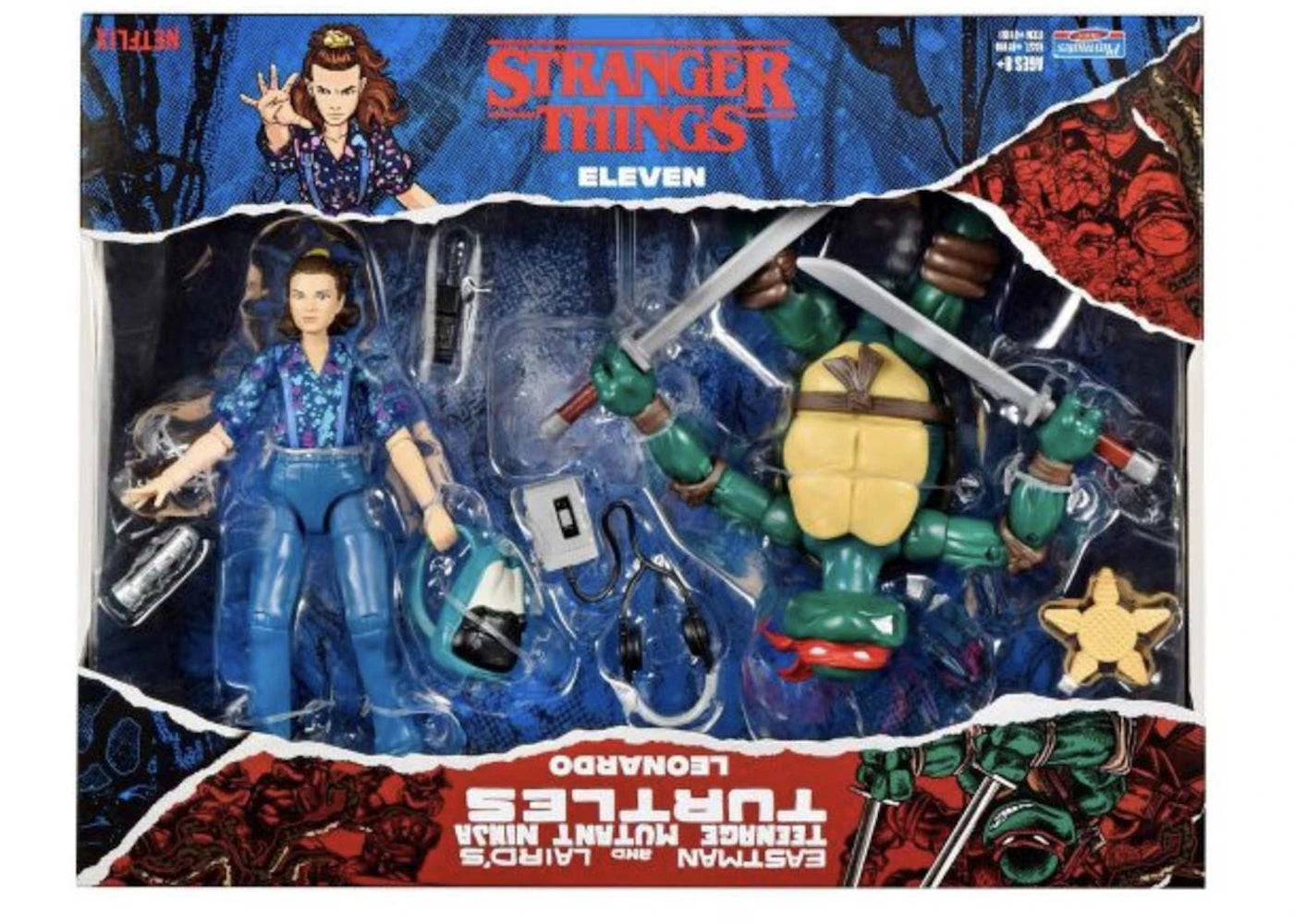Playmates Toys Teenage Mutant Ninja Turtles x Stranger Things Leonardo & Eleven Action Figure 2-Pack