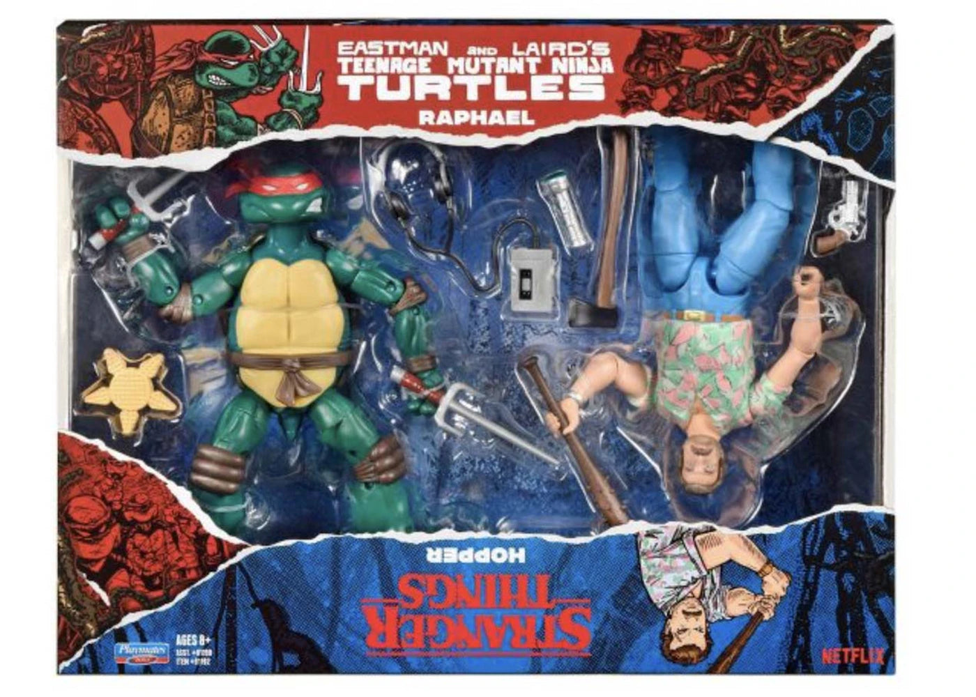 Playmates Toys Teenage Mutant Ninja Turtles x Stranger Things Raphael & Hopper Action Figure 2-Pack