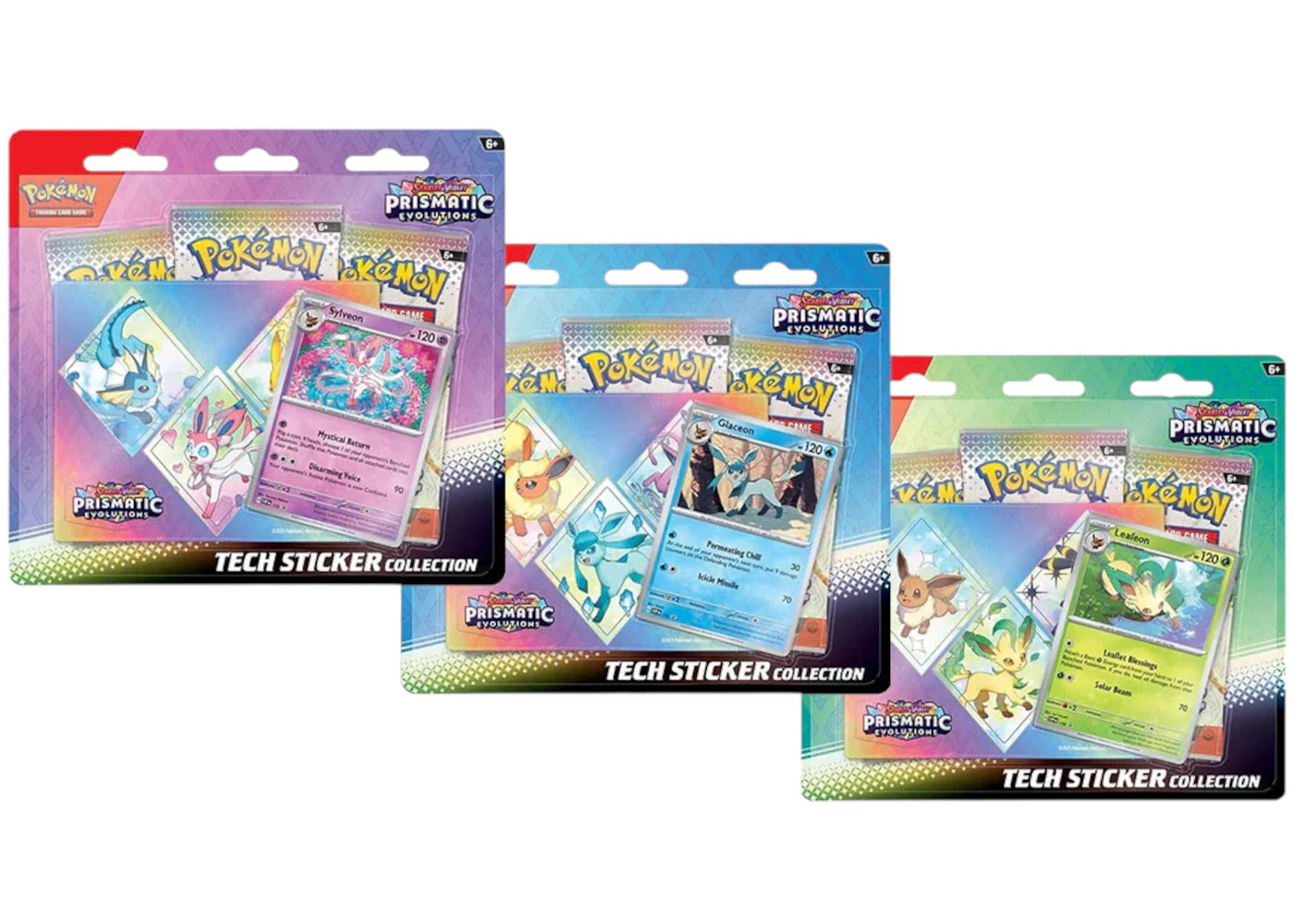 Pokémon Scarlet & Violet Prismatic Evolutions 3 Pack Tech Sticker Collection 3x Lot (Artwork May Vary)