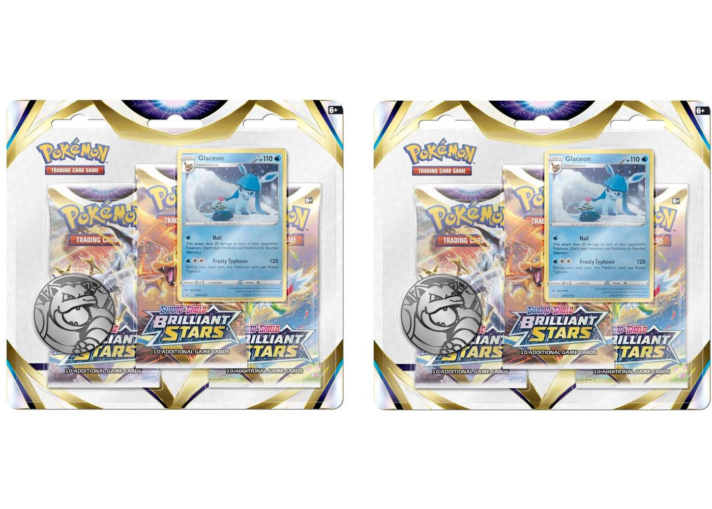 Pokémon Sword & Shield Brilliant Stars Glaceon Promo Card 3 Booster Packs 2x Lot