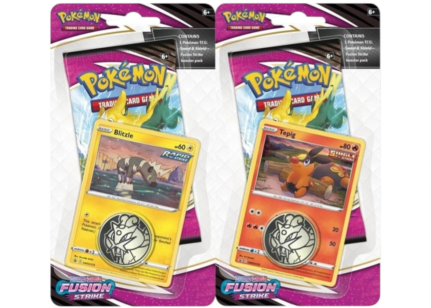 Pokémon Sword & Shield Fusion Strike Checklane (Blitzle + Tepig) Blister Booster Pack 2x Lot