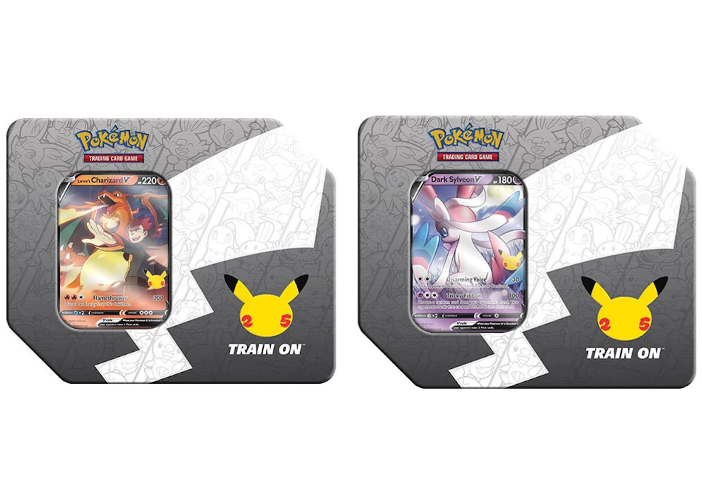 Pokémon TCG 25th Anniversary Celebrations Large Tin Lances Charizard V/Dark Sylveon V 2x Bundle
