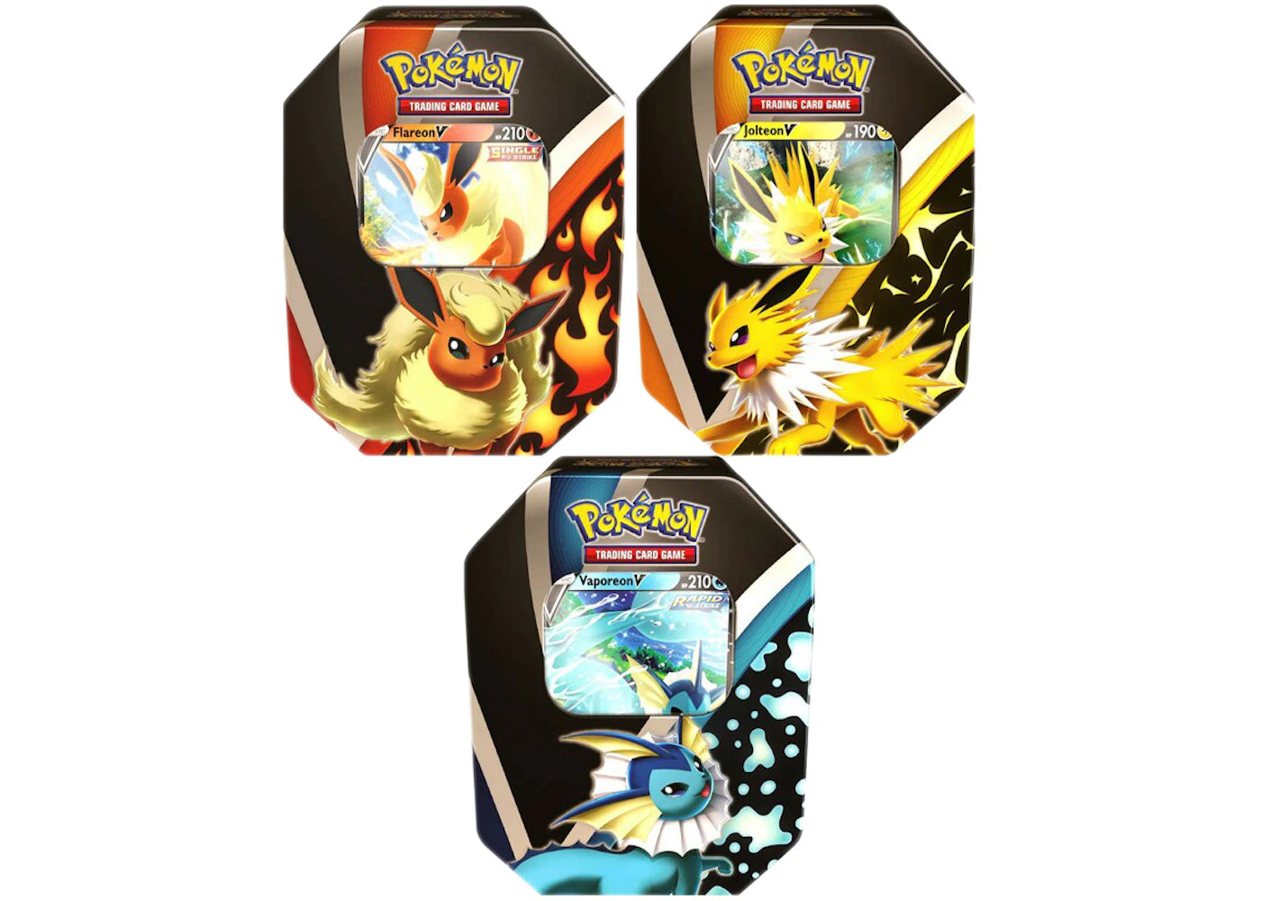 Pokémon TCG Eevee Evolutions Tin Vaporeon V/Jolteon V/Flareon V 3x Bundle