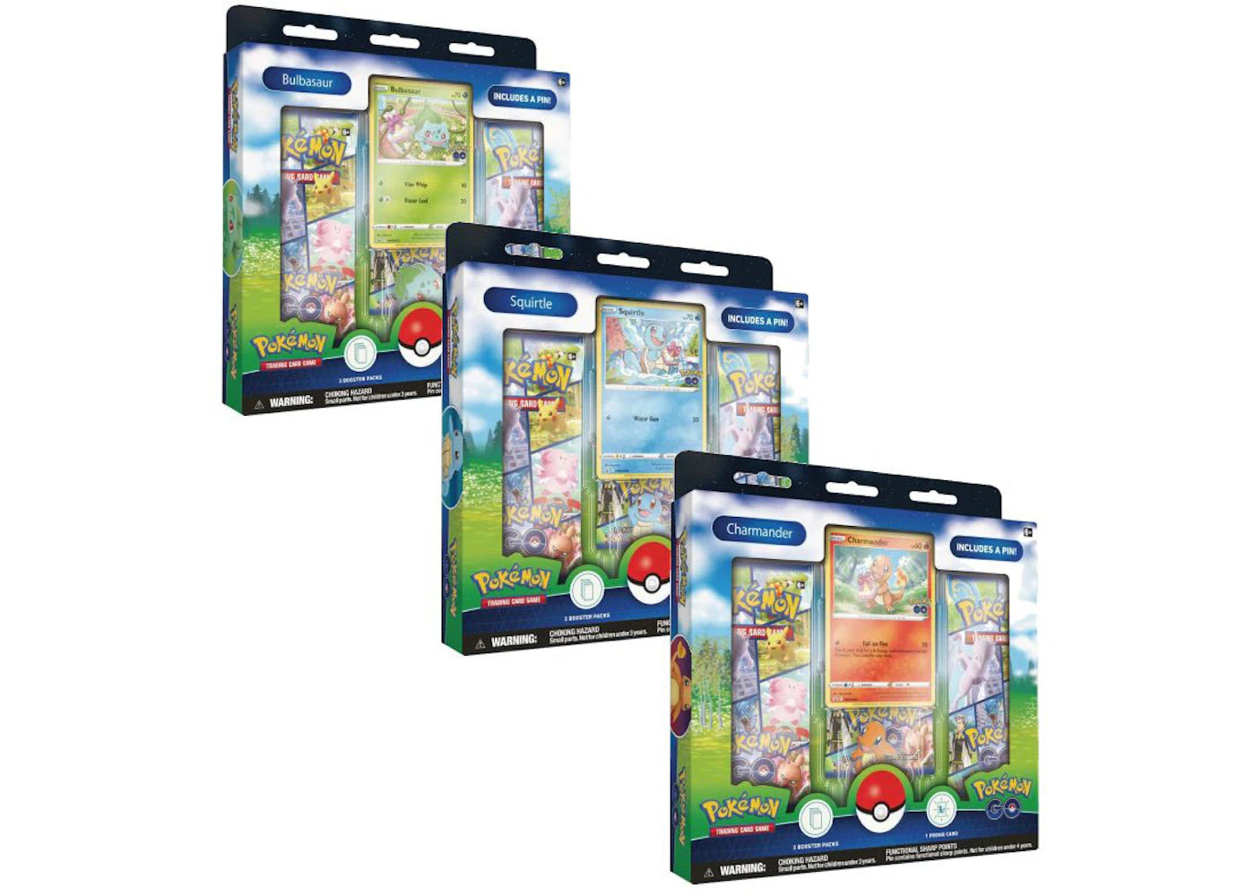 Pokémon TCG Pokémon GO Bulbasaur, Charmander, & Squirtle Pin Collection 3x Bundle