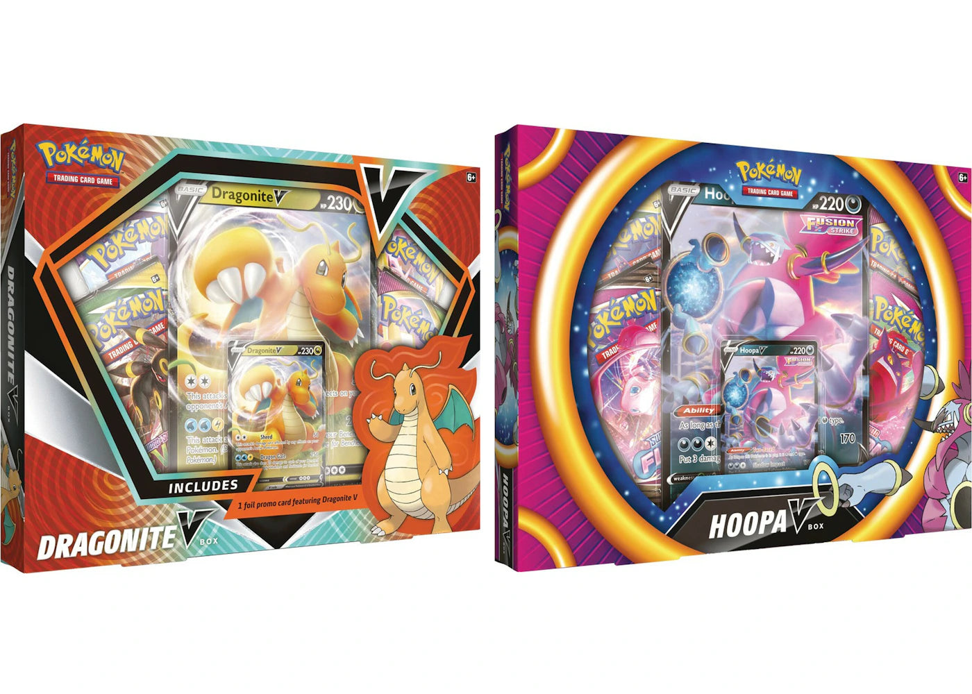 Pokémon TCG Sword & Shield Fusion Strike Dragonite V/Hoopa V Collection Box 2x Bundle