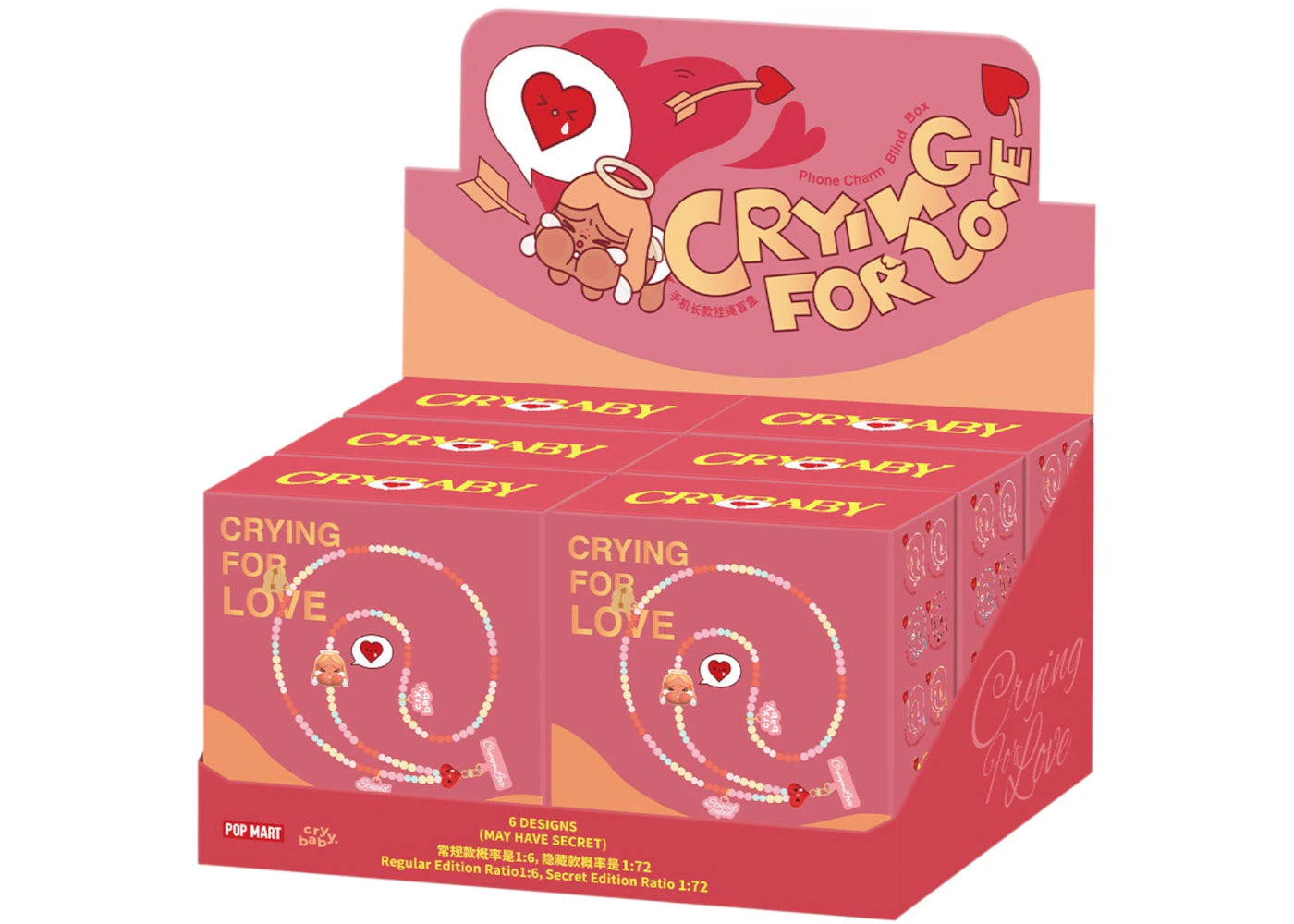 Pop Mart CryBaby Crying For Love Series Phone Charm Sealed Case (6 Blind Box)