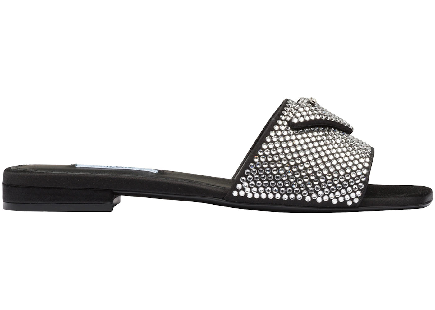 Prada 10mm Crystal Slides Black Satin