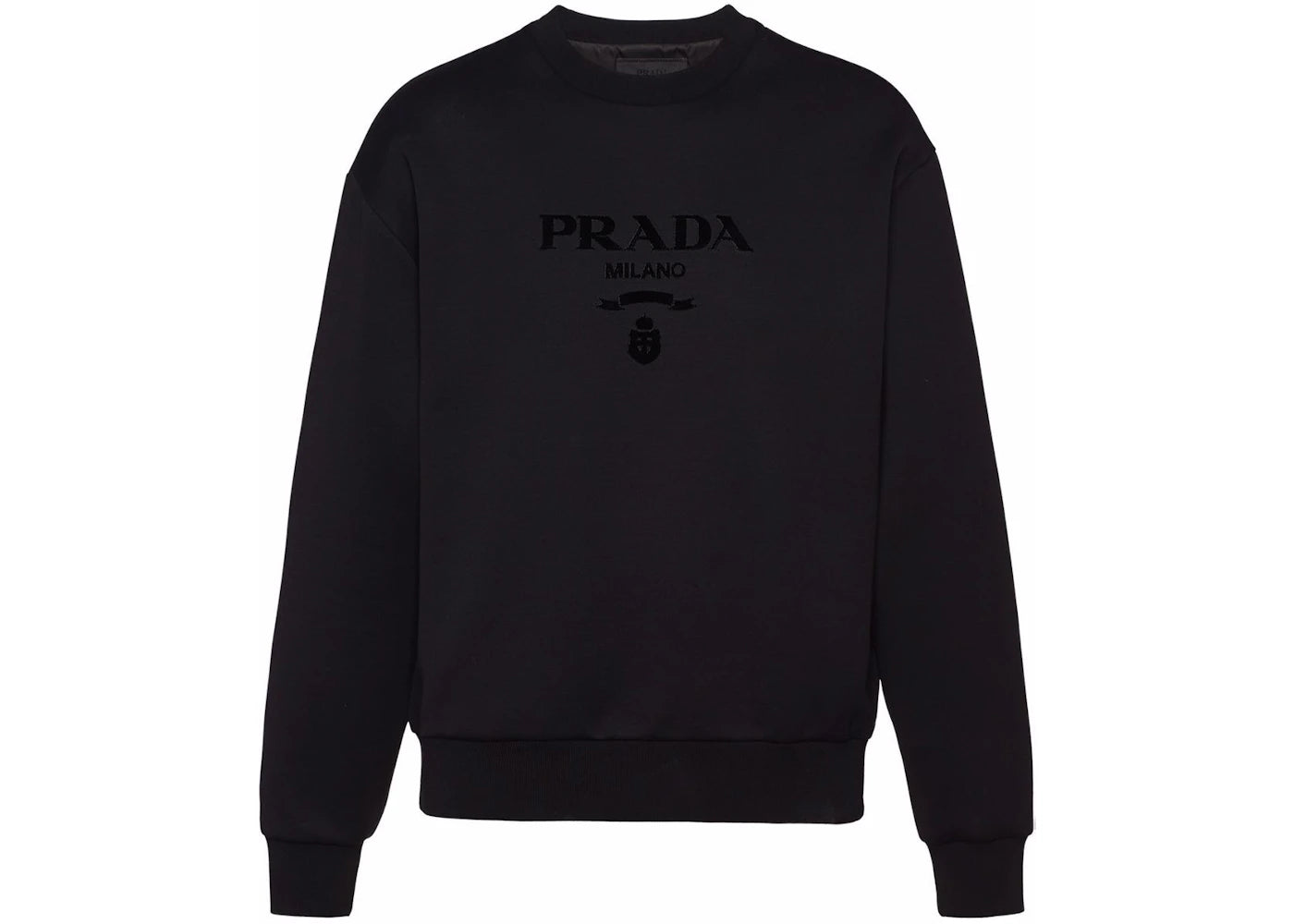 Prada Chenille Logo Crewneck Sweatshirt Black
