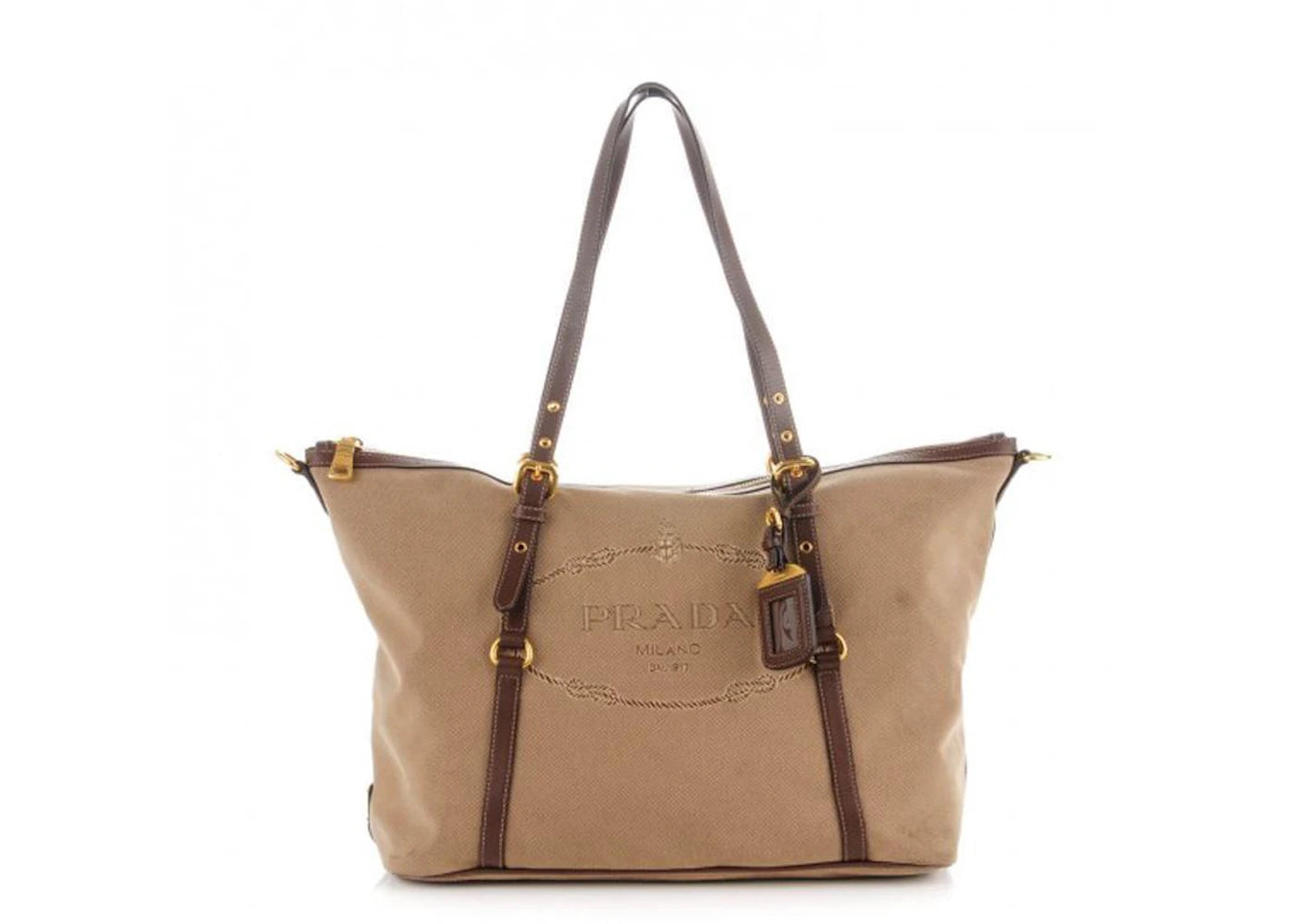 Prada Corda Bruciato Shopping Tote Jacquard Logo Dark Beige