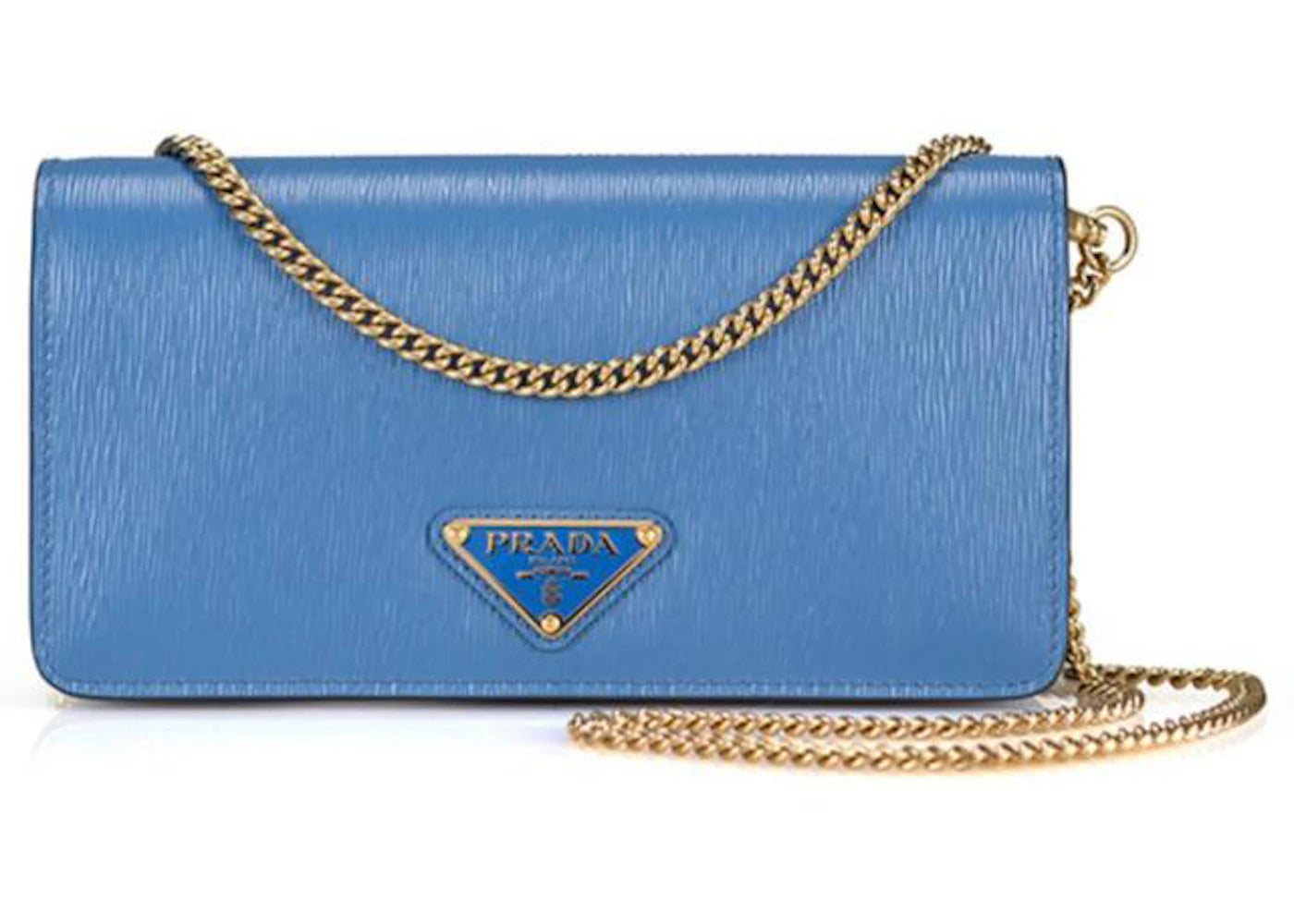 Prada Cowhide Chain Crossbody Bag Blue