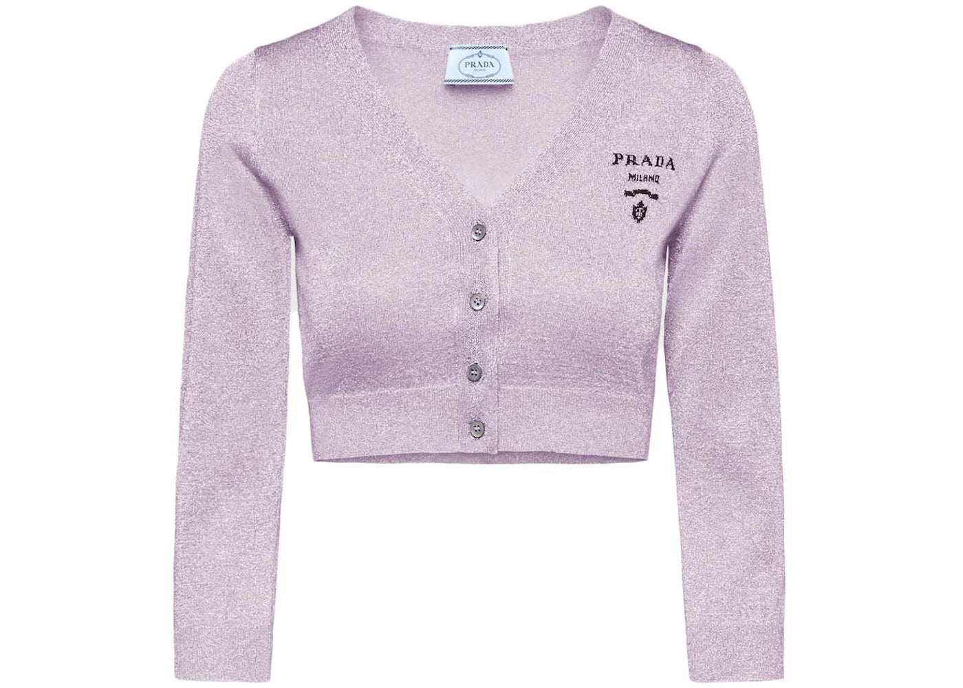 Prada Cropped Lurex Cardigan Sweater Lilac