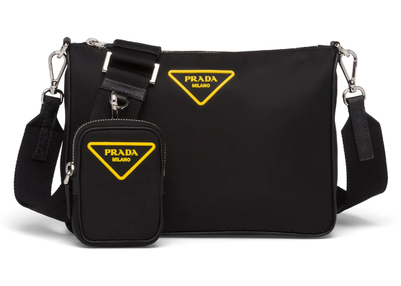 Prada Crossbody Bag Nylon Silver-tone Black/Yellow