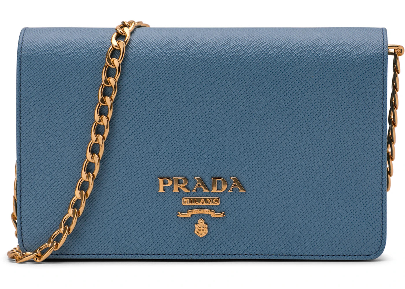 Prada Crossbody With Chain Saffiano Leather Baby Blue