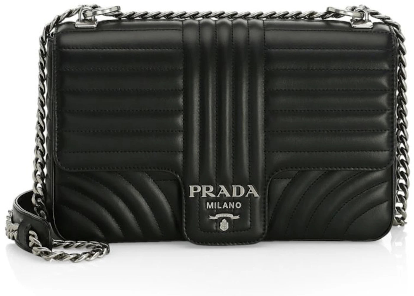 Prada Diagramme Shoulder Bag Leather Large Black