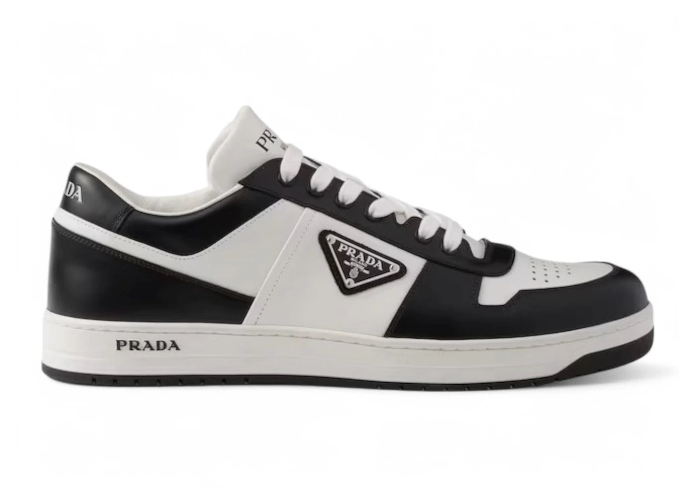 Prada Downtown Leather Sneakers White Black
