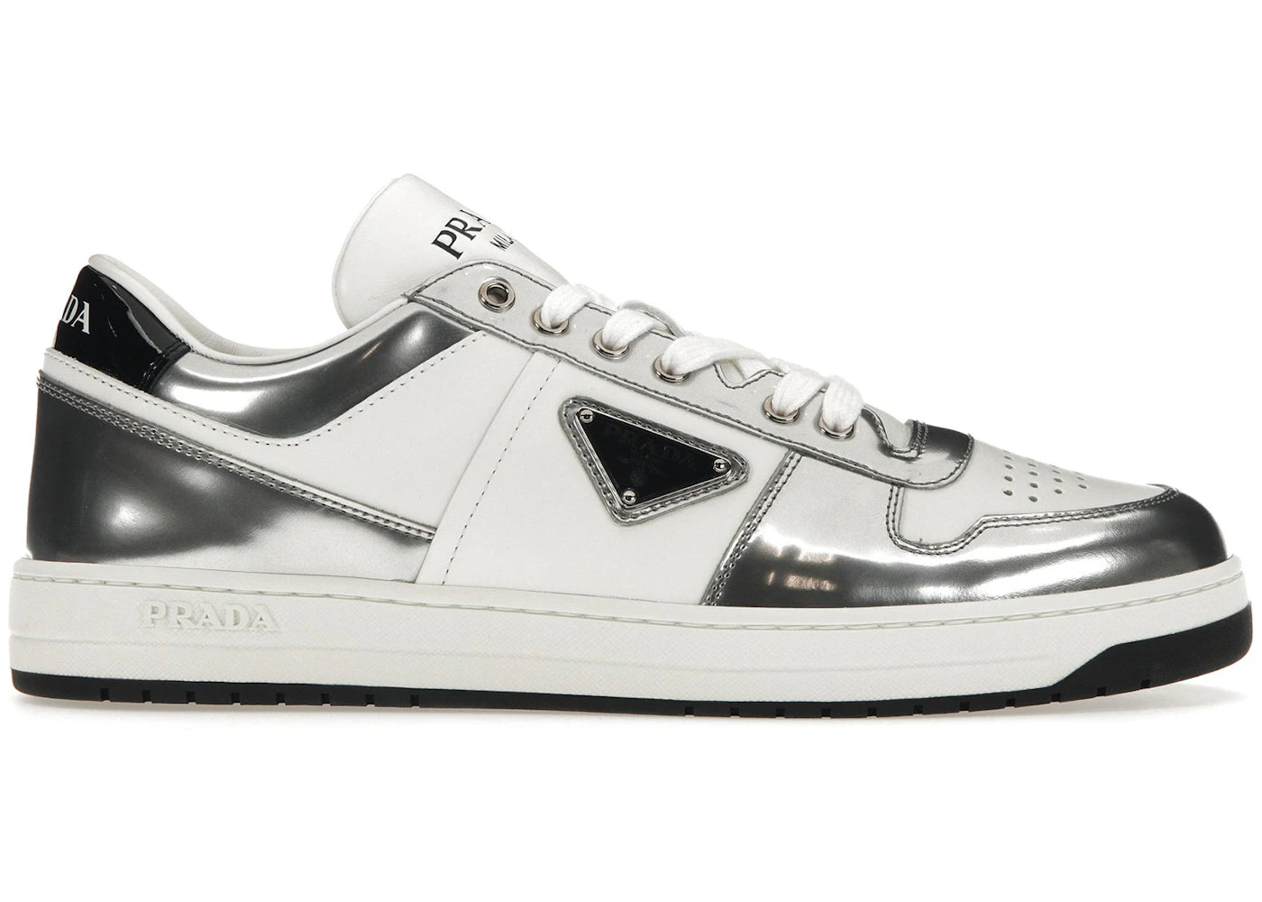 Prada Downtown Low Top Sneakers Leather White Silver