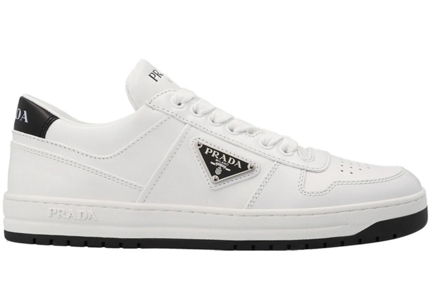 Prada Downtown Low Top Sneakers Leather White White Black (Women's)