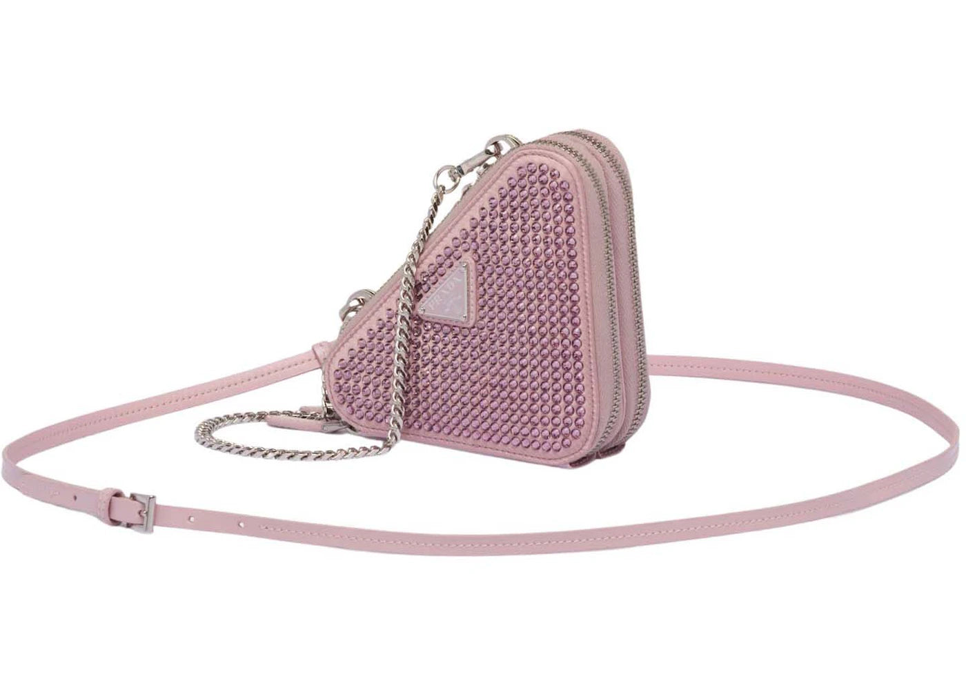Prada Embellished Satin and Leather Mini Pouch Alabaster Pink