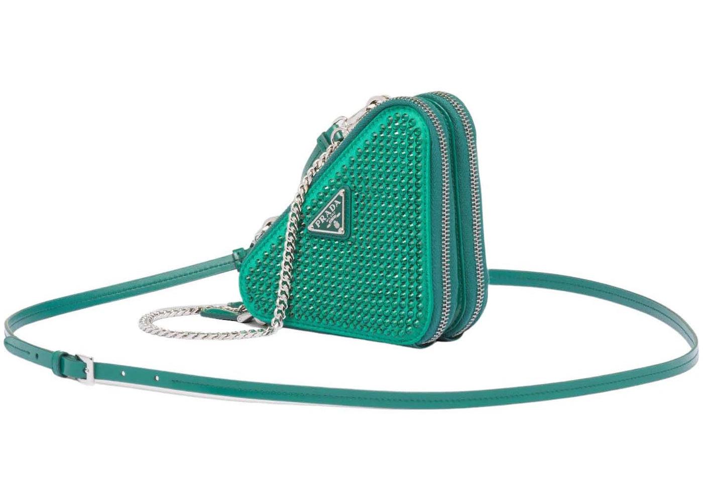Prada Embellished Satin and Leather Mini Pouch Mango