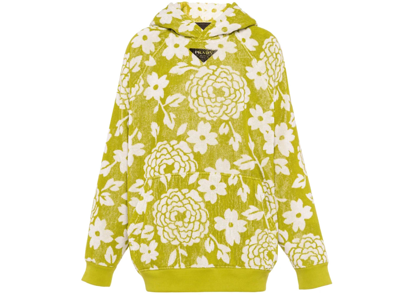 Prada Floral Print Hoodie Green White