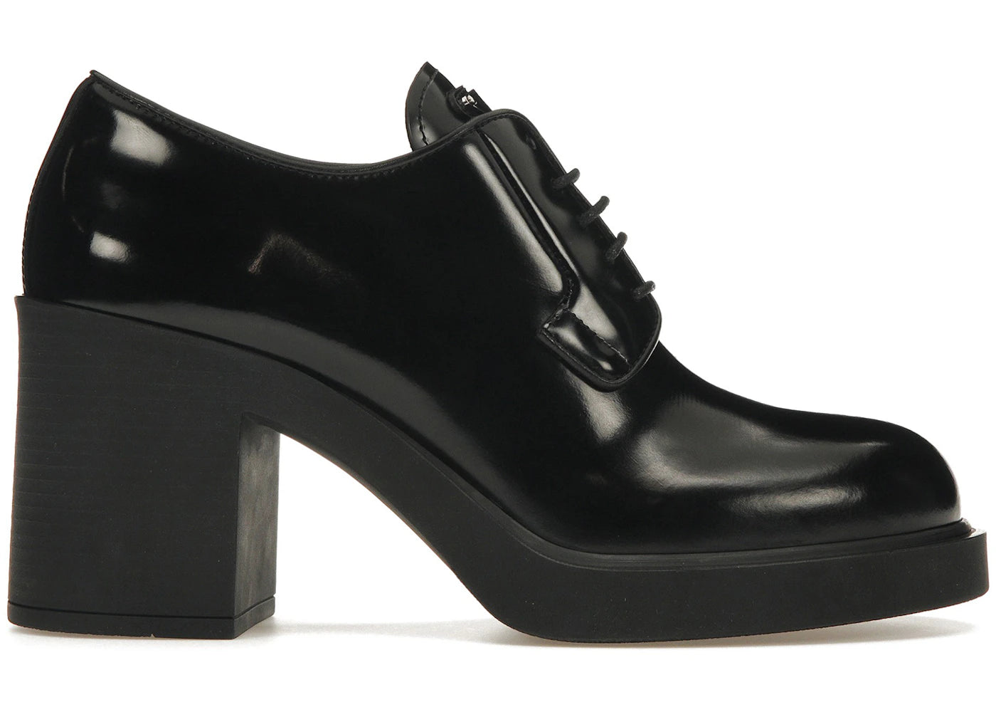 Prada Lace Up 85mm Heels Black Brushed Leather