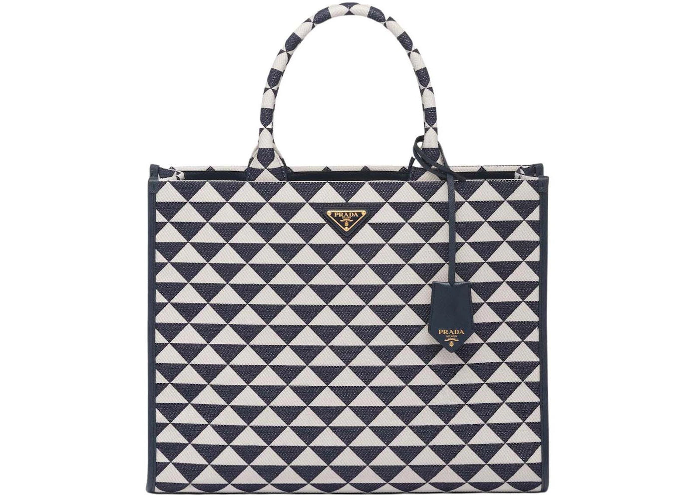 Prada Large Symbole Embroidered Fabric Handbag Baltic Blue/Chalk White