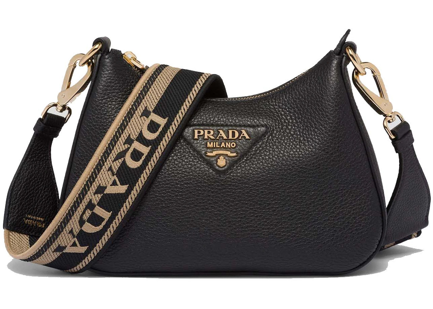 Prada Leather Shoulder Bag Gold-tone Black