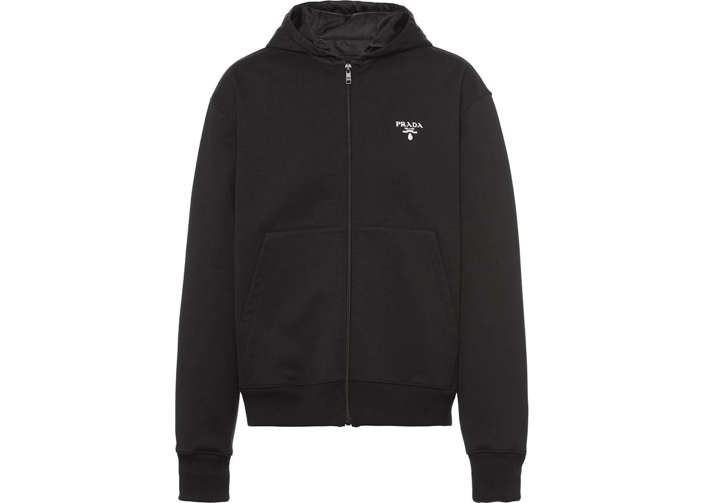 Prada Logo Embroidered Zip Up Hoodie Black
