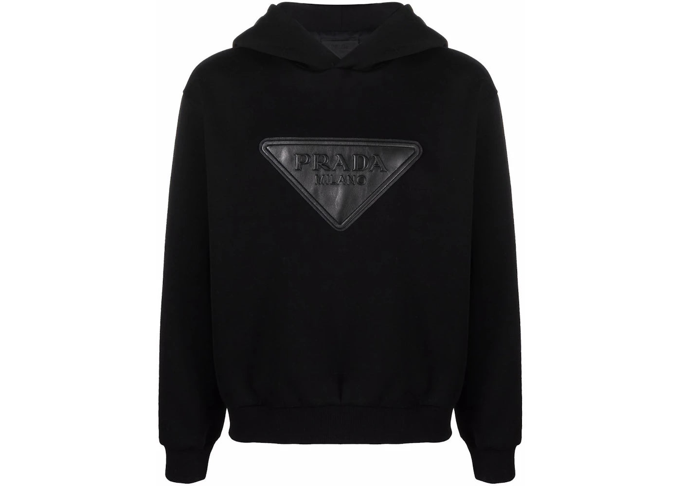 Prada Logo Leather Patch Hoodie Black