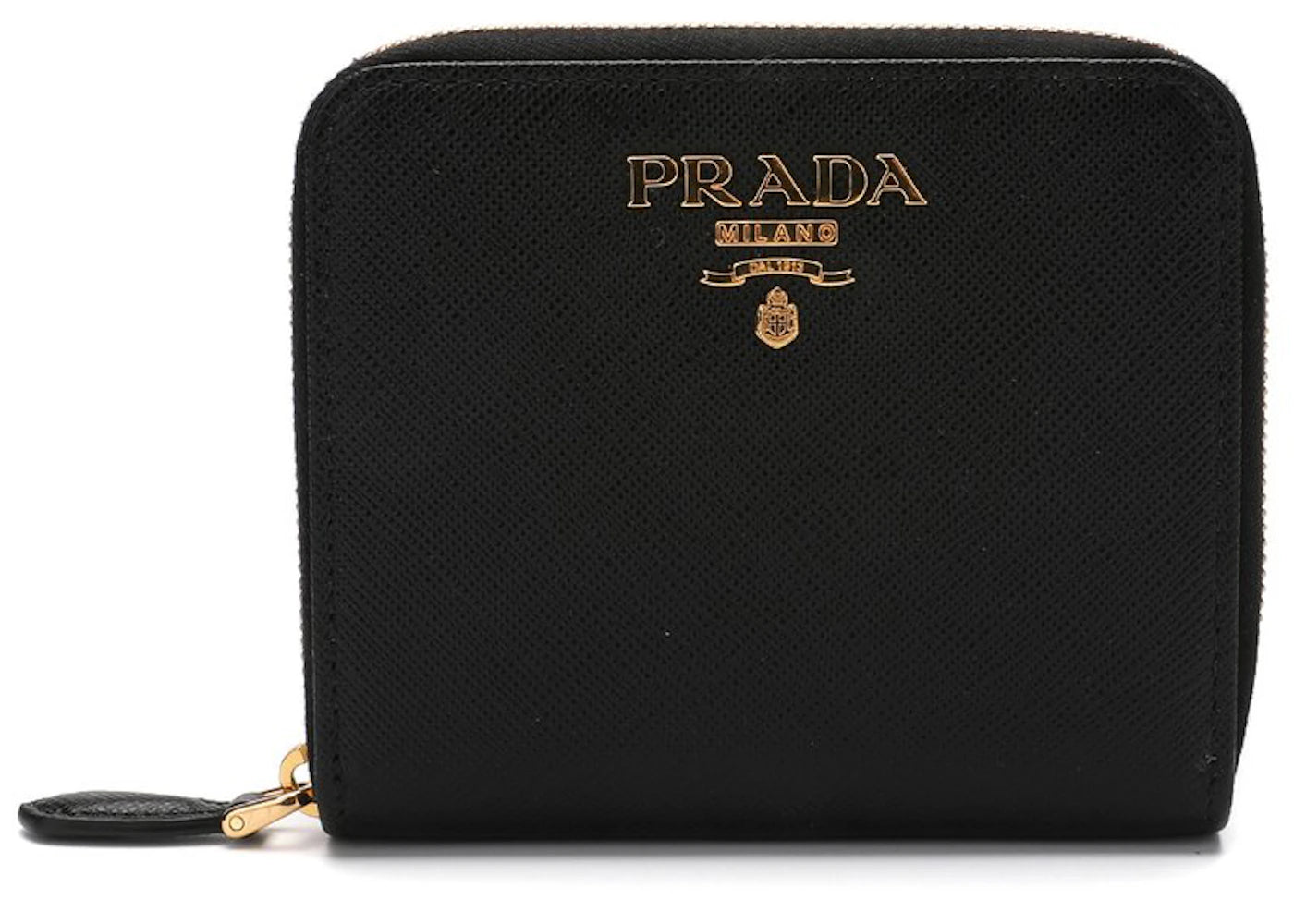 Prada Logo Plaque Zipped Wallet Black