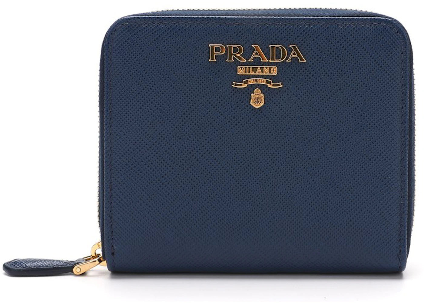 Prada Logo Plaque Zipped Wallet Blue