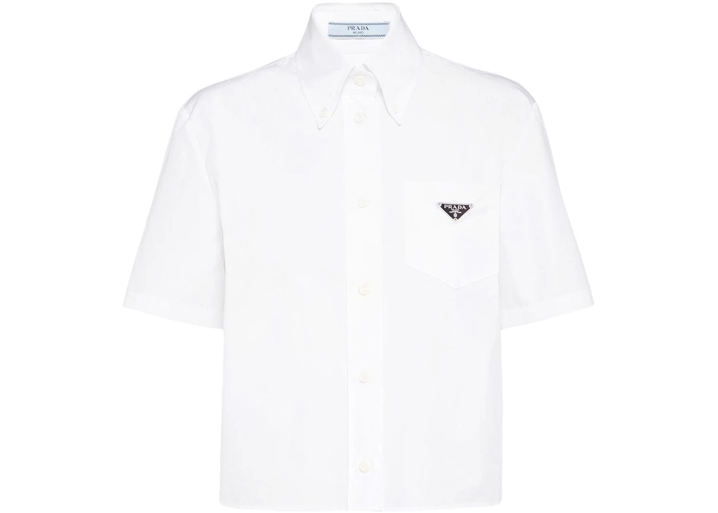Prada Logo Plaqued Cropped Shirt White