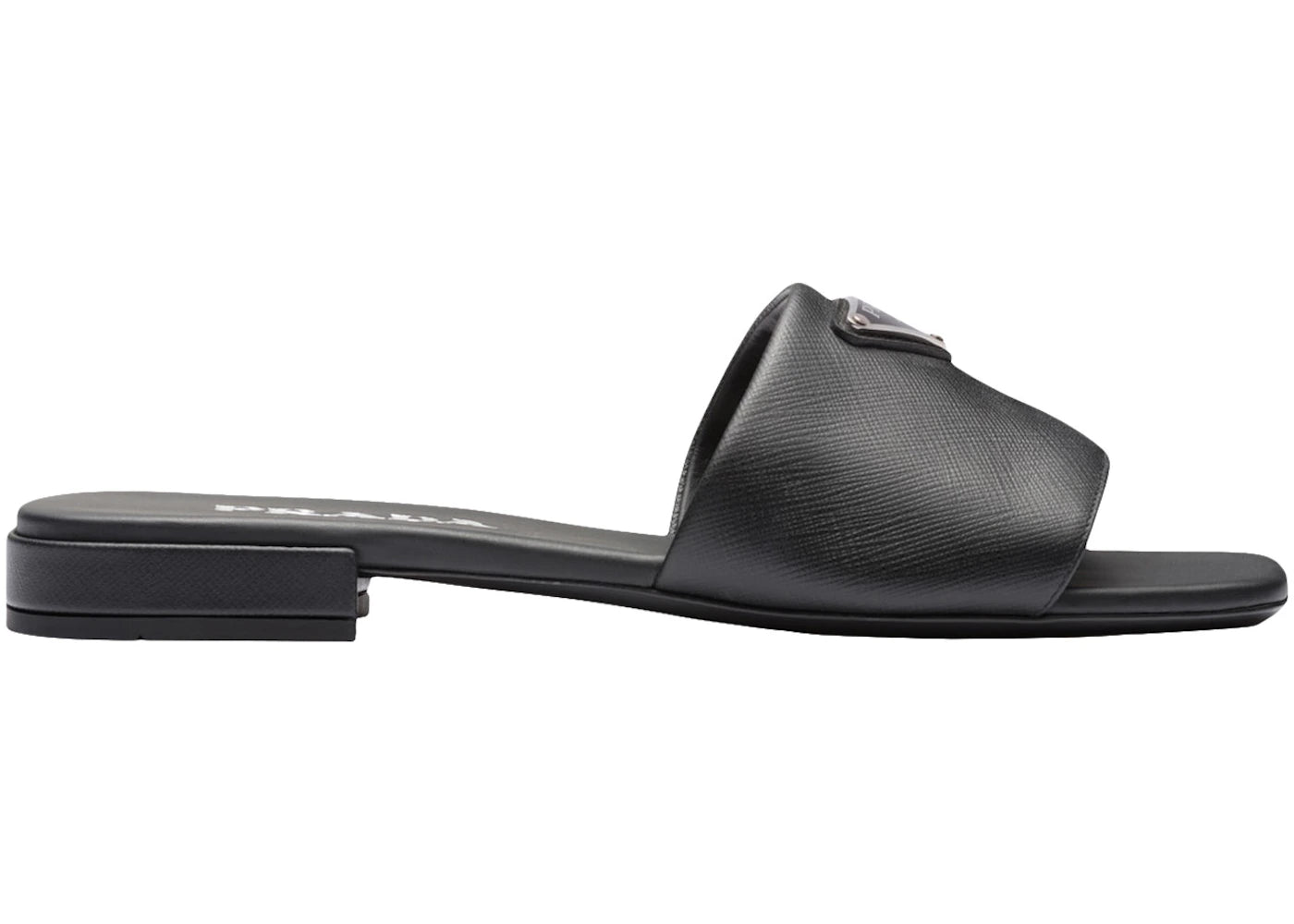 Prada Logo Slide Sandals Black Saffiano Leather