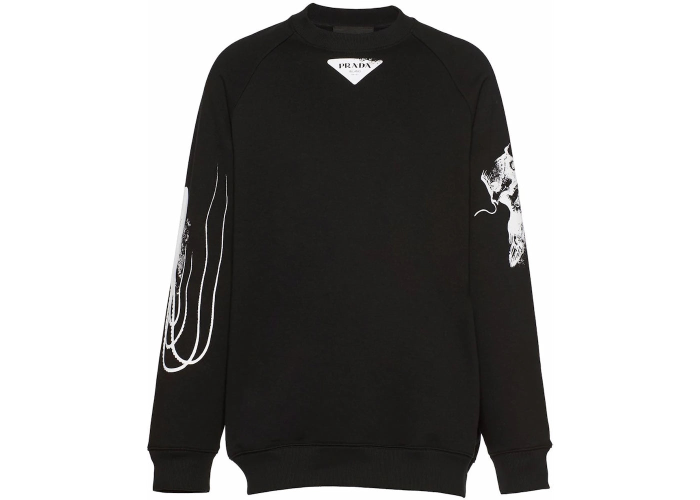 Prada Marine Print Oversized Fit Cotton Sweatshirt Black