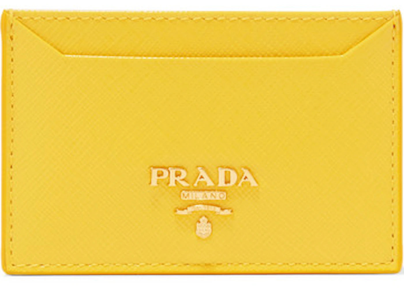 Prada Metal Oro Card Case Saffiano Yellow