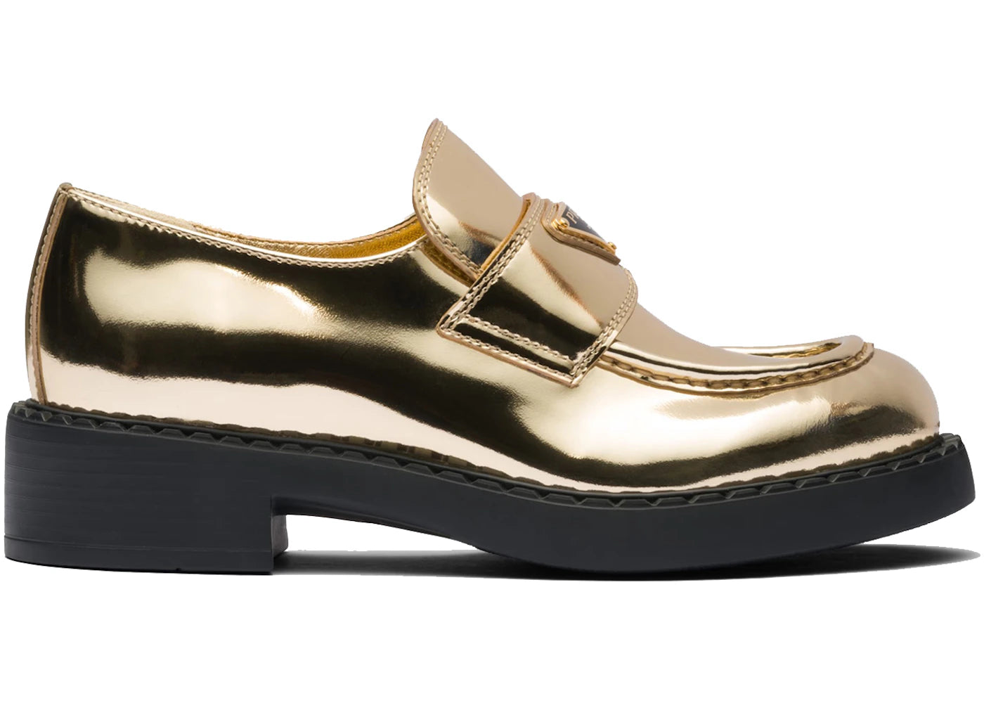 Prada Metallic 50mm Loafers Platinum Gold Leather