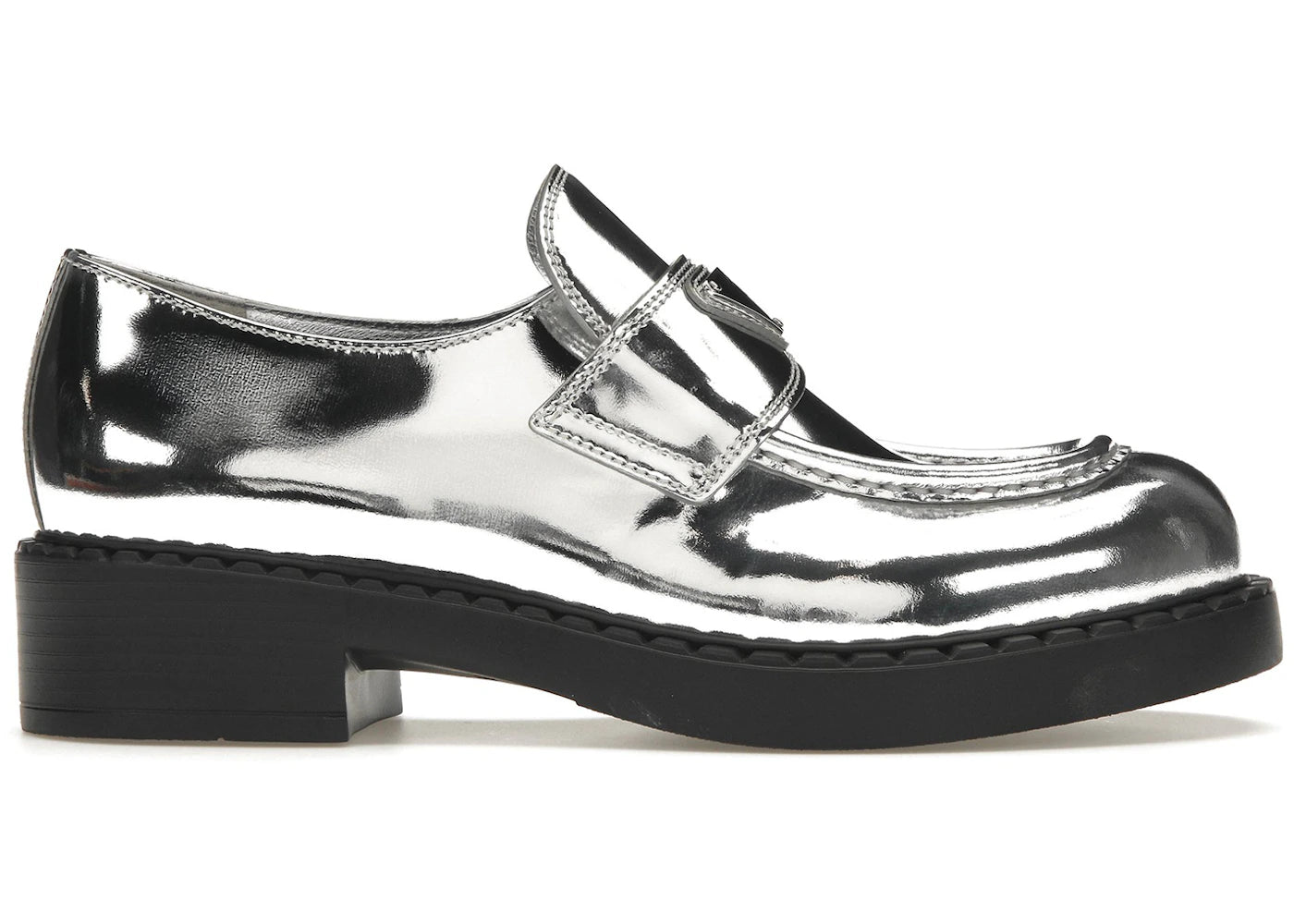Prada Metallic 50mm Loafers Silver Leather