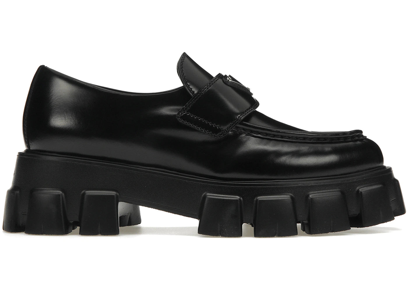 Prada Monolith 55mm Pointy Loafer Black Brushed Leather