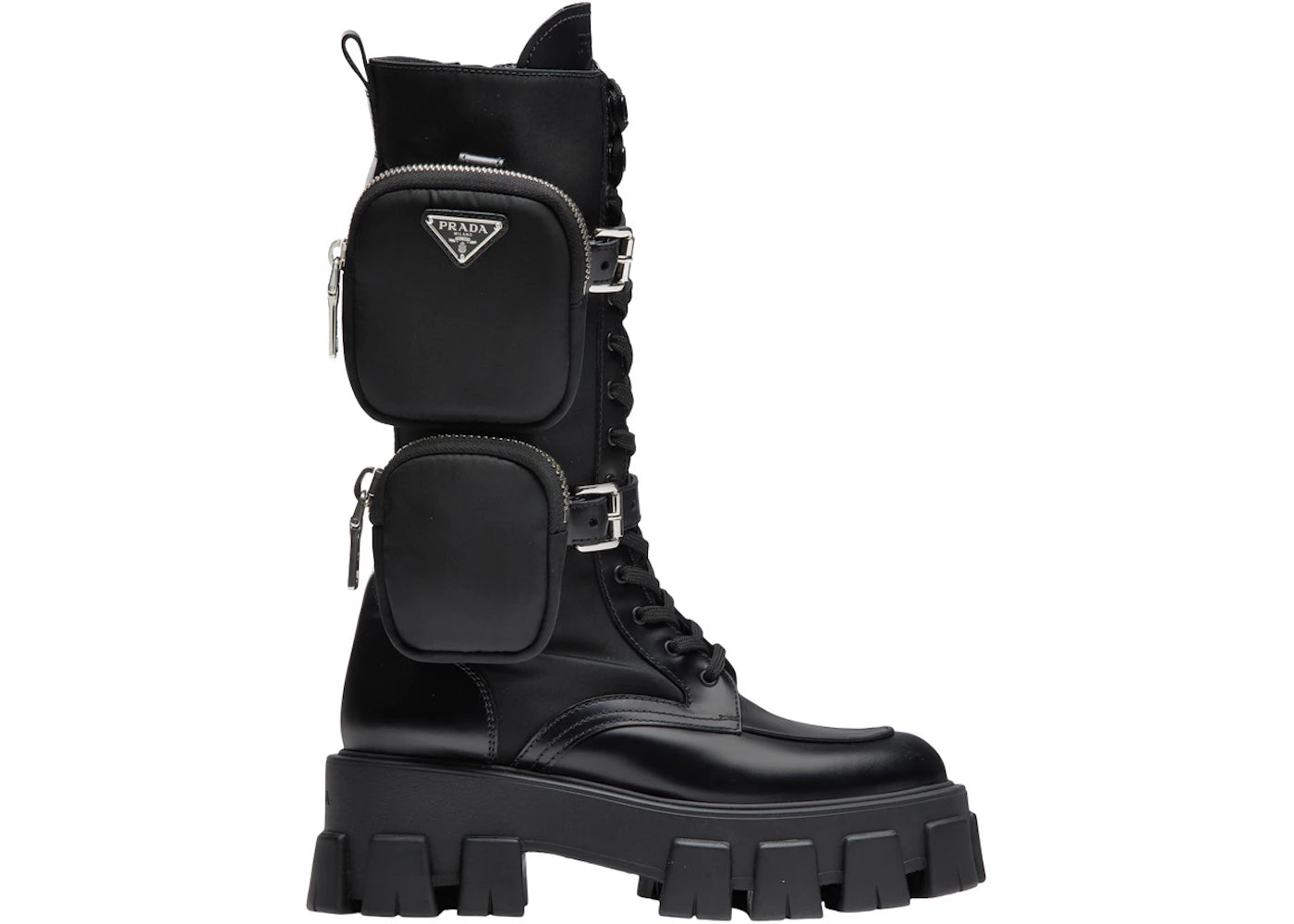 Prada Monolith 55mm Pouch Tall Boots Black Leather