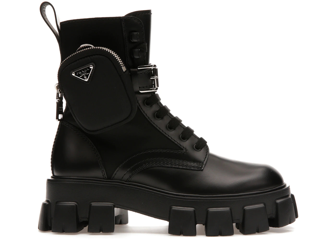Prada Monolith 60mm Pouch Ankle Boots Black Brushed Leather And Nylon