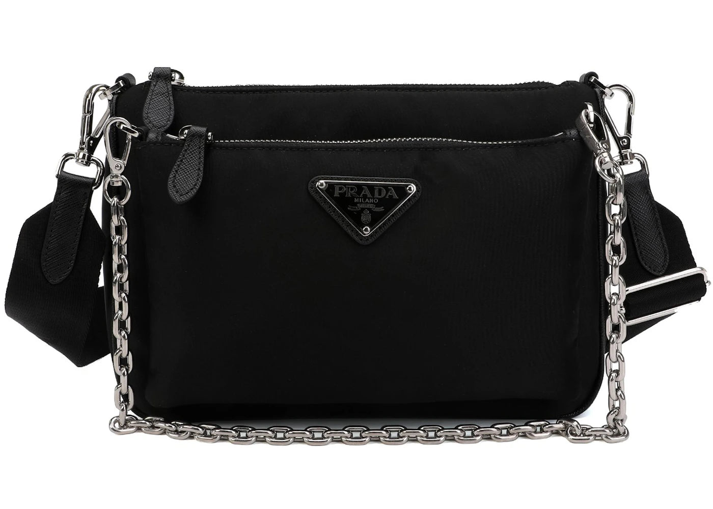 Prada Nylon Chain Link Shoulder Bag Black