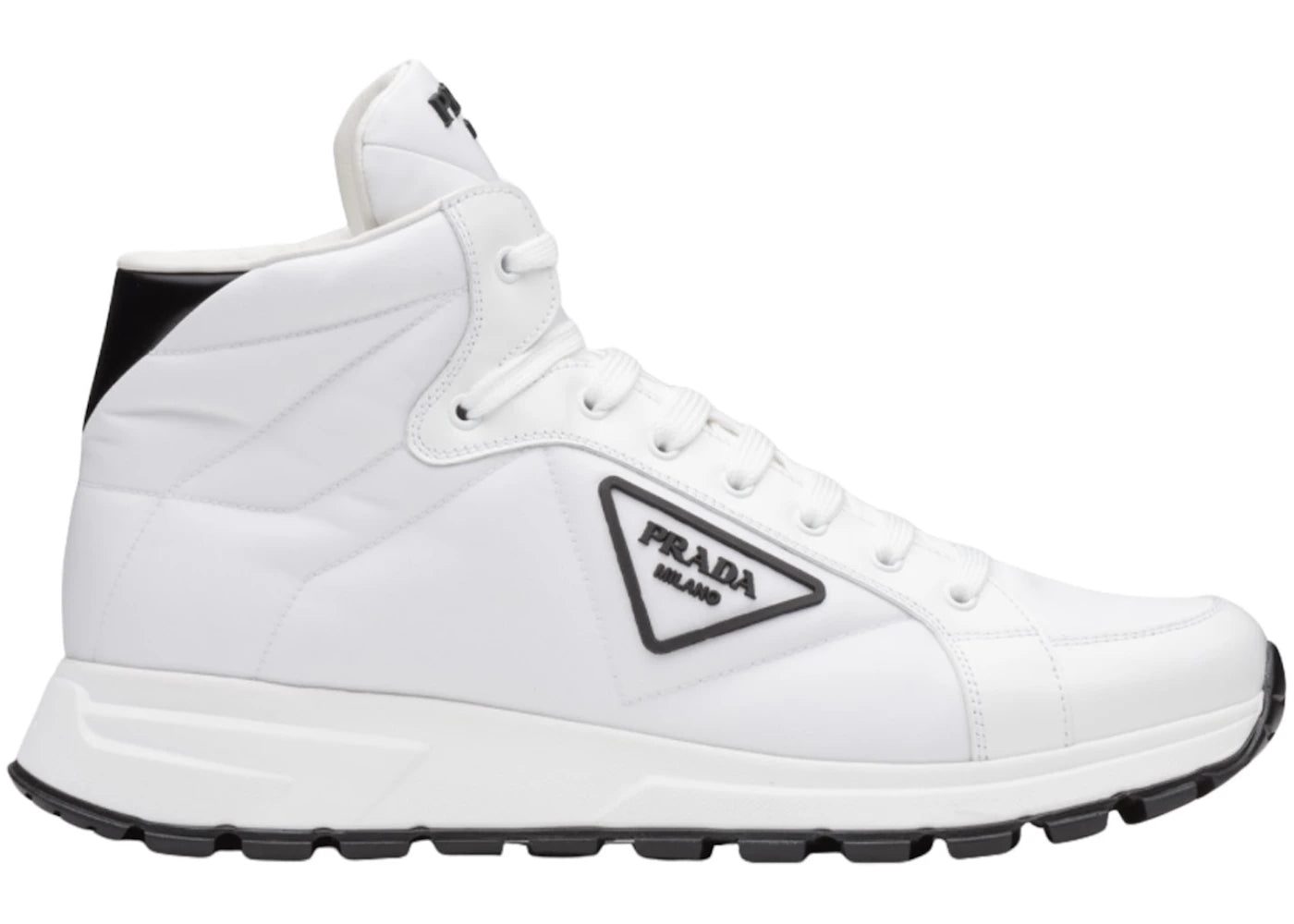 Prada PRAX 01 High Top Re-Nylon and Brushed Leather White Black