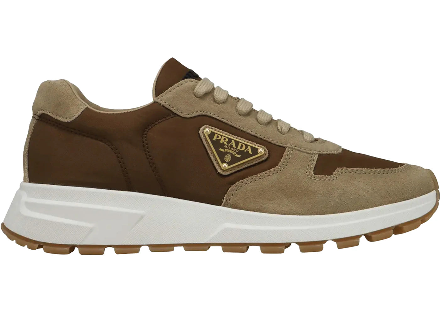 Prada PRAX 01 Sneakers Re-Nylon Brushed Leather Ecru Brown