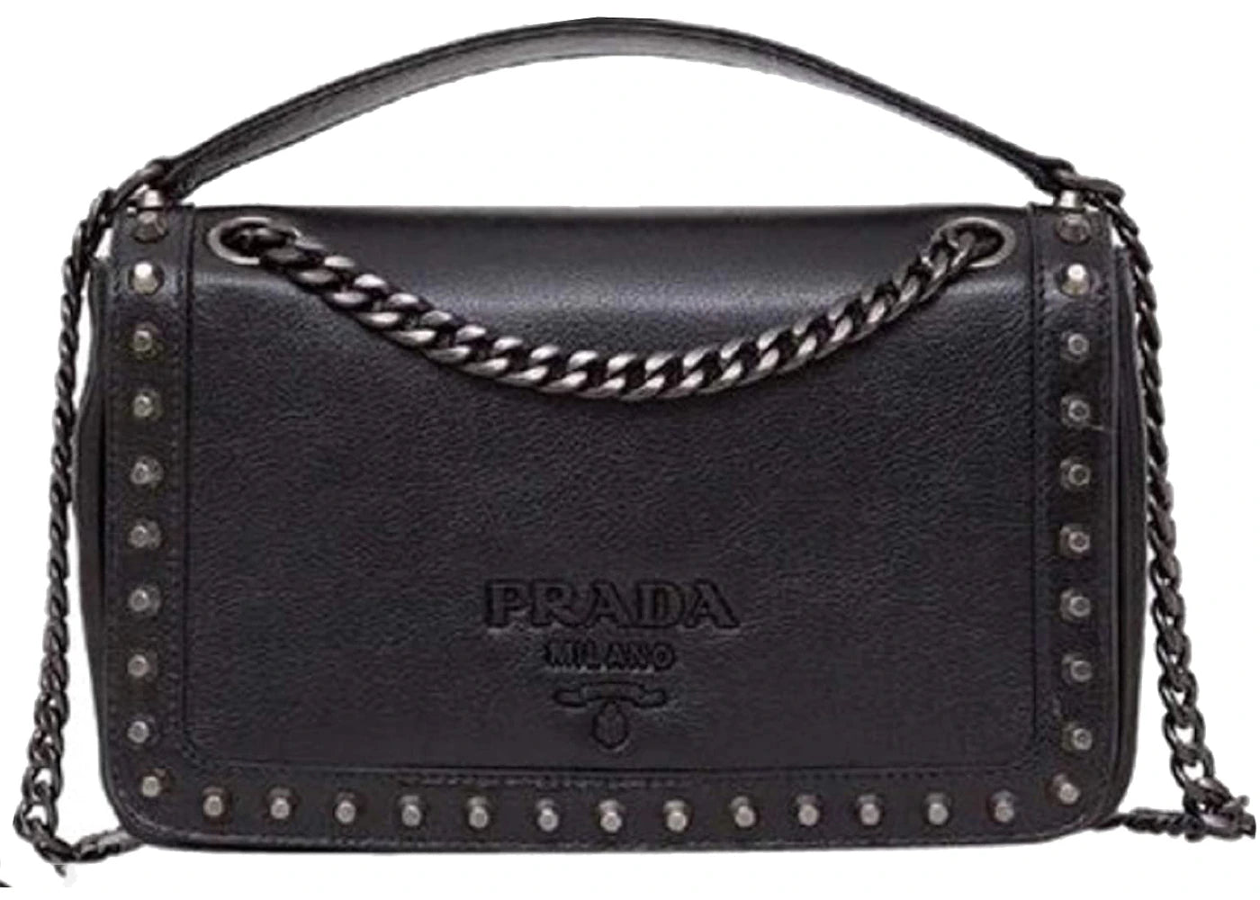 Prada Pattina Glace Studded Bag Black