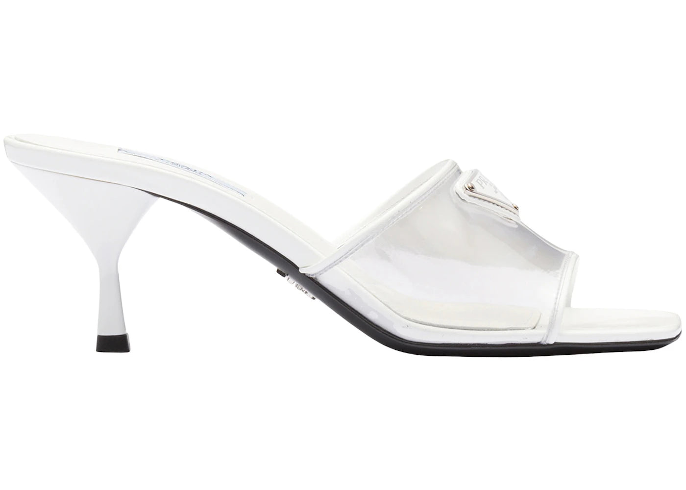 Prada Plexiglas 65mm Mule Sandals White Patent Leather