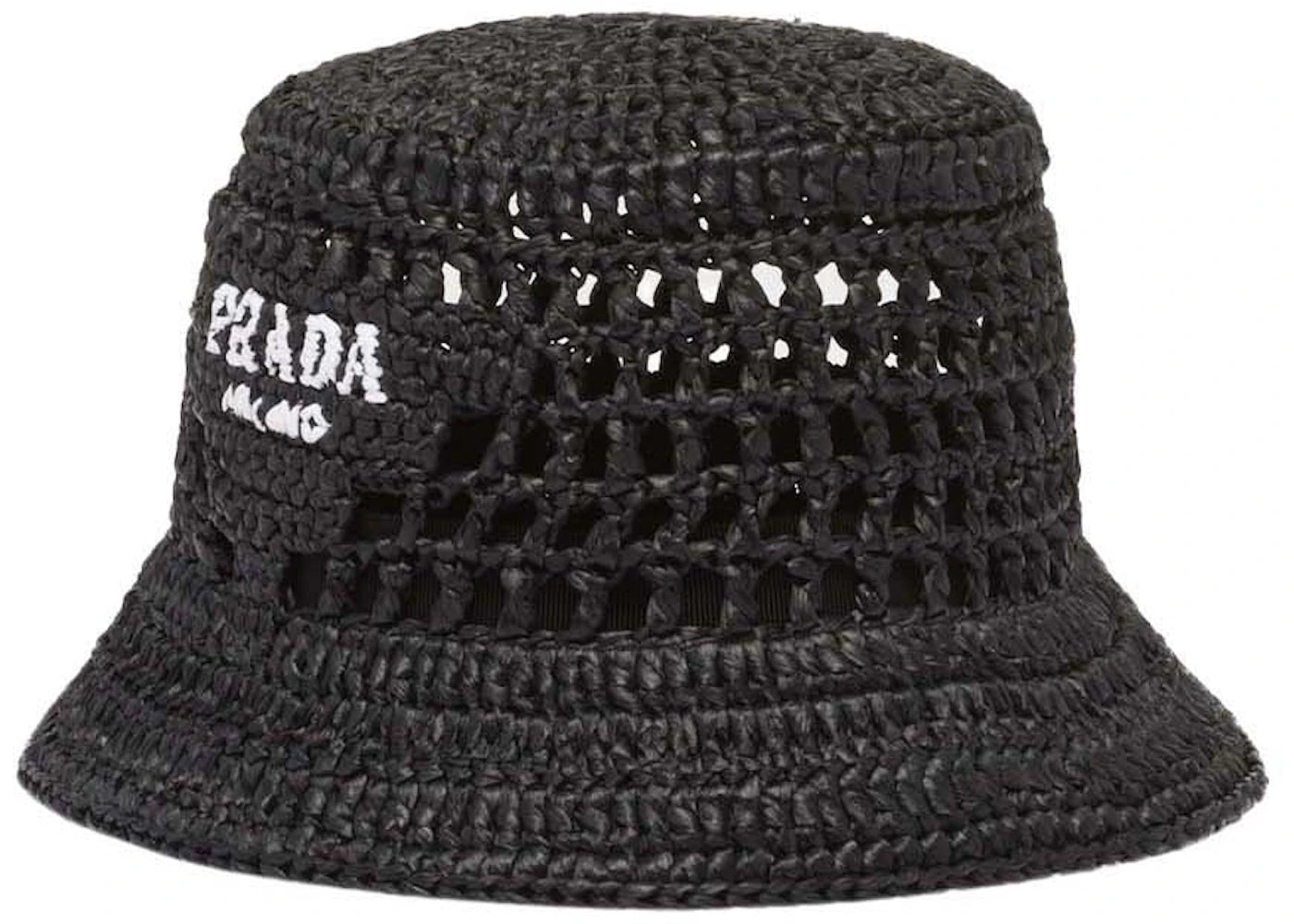 Prada Raffia Bucket Hat Black/White